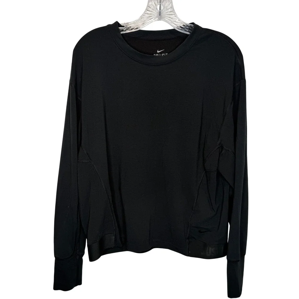 Nike Dri-FIT‎ Long Sleeve Athletic Top Black Just Do It Women's Medium Workout